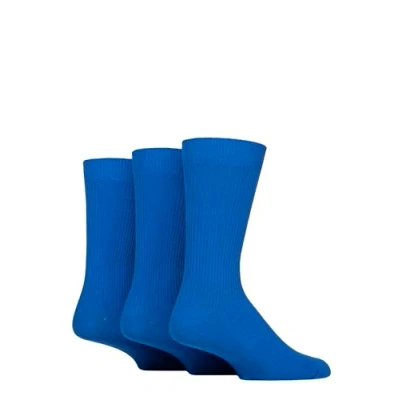 Image of Mens 3 Pair Glenmuir Laird Cotton Ribbed Trouser Socks Blues 7 11