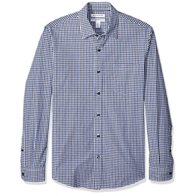 Image of Amazon Essentials Men&#039;s Slim Fit Long Sleeve Poplin Shirt, Black Blue Gingham, M