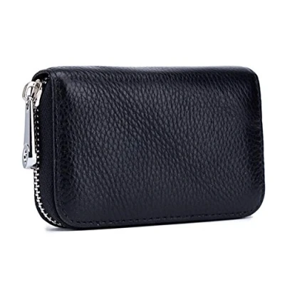 Image of AprinCtempsD RFID Blocking Credit Card Holder Genuine Leather Small Wallet Mini Coin Pocket Purse with Zip for Women Men Unisex (Black)