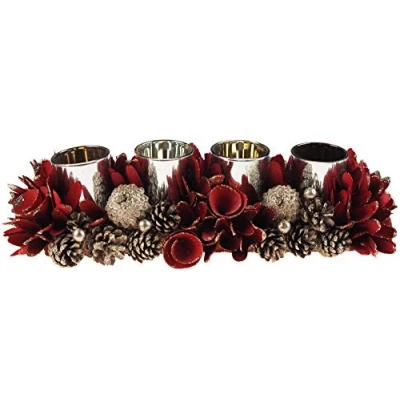 Image of 38cm Christmas Red &amp; Gold Table Centre Piece 4 Candle Holder Decoration