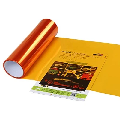 Image of XUPHINX Car Light Sticker, Self Adhesive Smoke Fog Taillight Headlight Tint Sticker Vinyl Film Sheet Orange 30x60cm