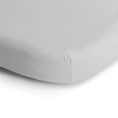 Image of Mushie Fitted Crib Sheet Extra Soft Muslin Breathable Material: 100% Cotton Fully Elastic Corners Pre washed 40x10x100cm (White)