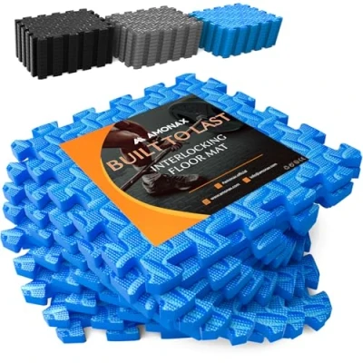 Image of Amonax Exercise Interlocking Floor Mats, Eva Foam Puzzle Kids Play Mats for Swimming Pool, Garage Tiles Fitness Equipment Mat Workout Home Gym, 30 x 30cm