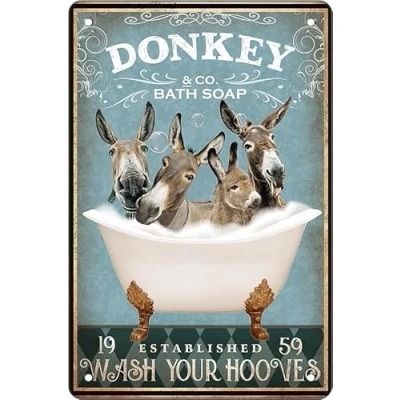 Image of Funny Donkey Decor Bathroom Bathtub lovers Accessories Farm Signs Wall Art Poster Retro Metal Bar Home Decoration Sign 6x8 Inch