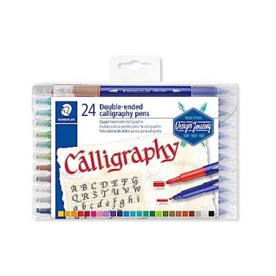 Image of STAEDTLER 3005 TB24 Double Ended Fibre Tip Calligraphy Pens Assorted Colours (Pack of 24)