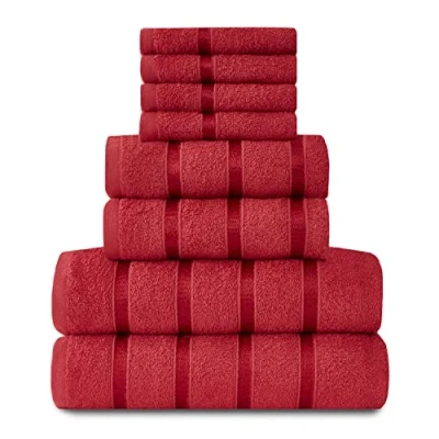 Image of GC GAVENO CAVAILIA 8 Piece Towel Bale Set Egyptian Cotton Face Hand Bath Quick Dry &amp; Highly Absorbent Towels Red Washable For Bathroom