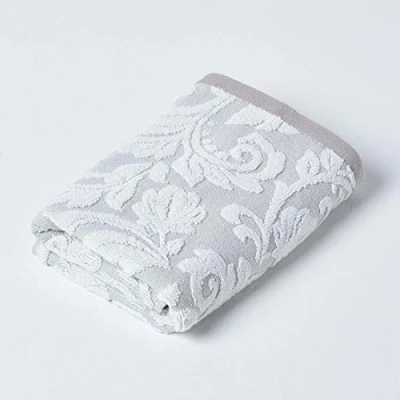 Image of HOMESCAPES Luxury Beige Hand Towel 100% Turkish Cotton Patterned Small Super Soft &amp; Absorbent Extra Thick 600GSM Ringspun Light Brown For Bathroom with Damask Pattern
