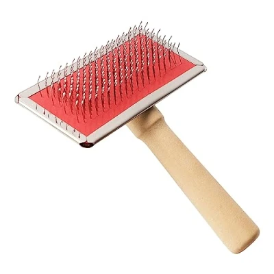 Image of sourcingmap 1Pc Dog Grooming Brush Hair Brush, Self Cleaning Cat Slicker with Wooden Handle for Long Haired Short Dogs, Cats Shedding Tool Pet