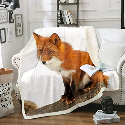 Image of Homemissing Cartoon Fox Sherpa Blanket Safari Fleece Throw for Kids Boys Girls Watercolor Cute Animal Plush Lovely Orange Decor Fuzzy Sofa Bed,Baby 30x40 Inch