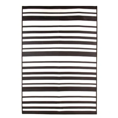 Image of Charles Bentley Stripe Lightweight 100% Weatherproof Indoor/Outdoor/Patio Plastic UV Resistant Garden Recycled Material Rug Black For Balcony Beach BBQ And More (230x160cm)