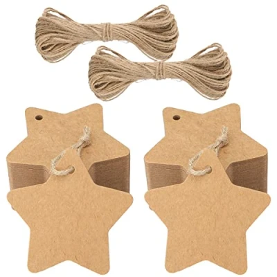 Image of jijAcraft 100Pcs Star Gift Tags, Brown Kraft Paper Tags with String for DIY Carfts, Christmas Ornaments