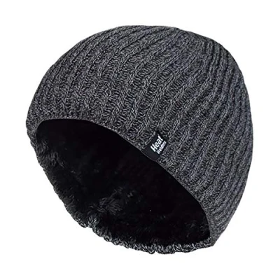 Image of HEAT HOLDERS Mens Fine Ribbed Fleece Lined Thermal Winter Knitted Beanie Hat (One Size, Charcoal (Halden))