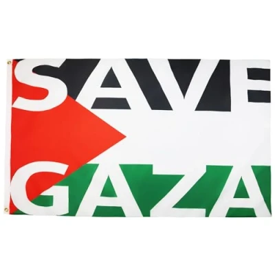 Image of AZ Flag Palestine Save Gaza 3x5 Ft 100D Polyester Palestinian Banner with Two Metal Grommets Fade Resistant Vivid Colors 3&#039; x 5&#039; Feet 150x90 Cm