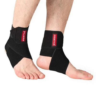 Image of PESTTA Sports Ankle Brace, Adjustable Foot Support, Ultra Thin Bone Flexible Football, Right and Left Ankle, Women Men (Black, Pack of 2)
