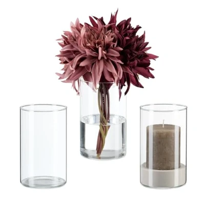 Image of Relaxdays Glass Vases, Set of 3, for Flowers &amp; Candles, Decorative Table Centrepiece, HxD: 15 x 9.5 cm, Transparent