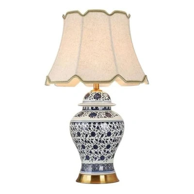 Image of WLLWHF Ceramic Table Lamp Chinese Blue and White Porcelain Bedside Bedroom Study Reading