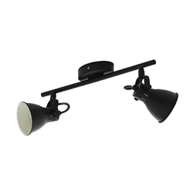 Image of EGLO Seras 1 Ceiling Light 2 Bulb Industrial Modern Classic Steel Spotlight Living Room Lamp in Black Kitchen Spotlights with GU10 Socket