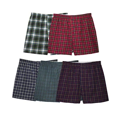 Image of Fruit Of The Loom Mens Woven Tartan Boxers 5 Pack, S, Assorted