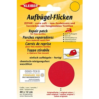 Image of Kleiber Iron On Repair Patch for Fine Knit Textiles 40cm x 12 cm Size Red, 40