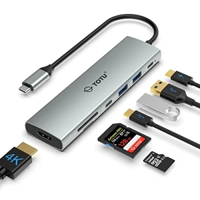 Image of USB C Hub, Docking Station, TOTU 7 in 1 Type Hub with 4K HDMI Port, 2 3.0 Ports, SD/TF Card Reader, 90W PD Power Delivery, for Macbook and Other Laptops