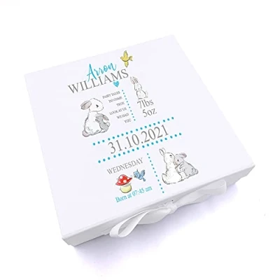 Image of ukgiftstoreonline Personalised Rabbit Baby Boy Keepsake Memory Box Gift (Large)