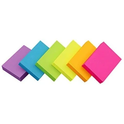 Image of Sticky Notes 1.5x2 inch Bright Colors Self Stick Pads 6 Pads/Pack 100 Sheets/Pad Total 600 Sheets