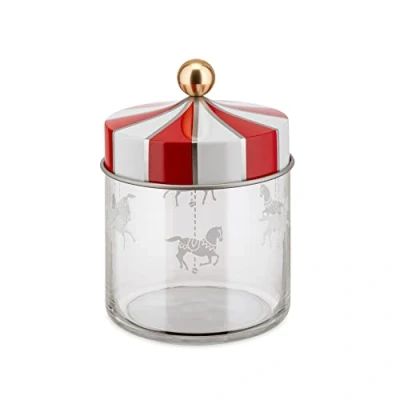 Image of Alessi Circus MW30/75 Design Food Storage Jar in Silkscreened Glass with Tinplate Lid, 75 cl
