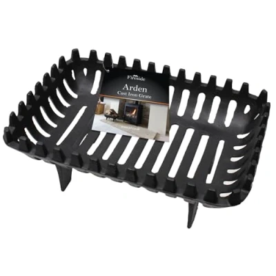 Image of JVL Arden 16 Inch Fireside Accessory Log Coal Grate, Cast Iron, Black, 37 x 27 cm