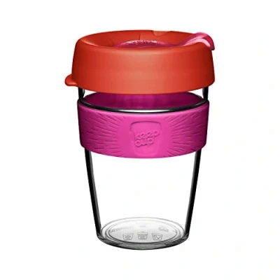 Image of KeepCup Original Clear, Reusable Plastic Coffee Cup Splashproof Lid, BPA Free, Barista Grade Medium 12oz / 340ml Daybreak, Pink