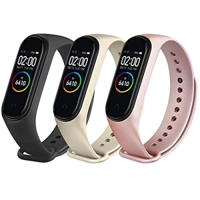 Image of WOOZ [3 Pack] Straps for Xiaomi Mi Smart Band 4 / 3, Colourful Replacement Bracelet in Anti Lost Silicone Designed Fitness Tracker Accessories (Black,Champagne,Rose gold)