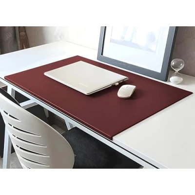 Image of Mouse Pad Desk Mat with Edge Protector, PU Leather Office Home Fixation Lip, Smooth Gaming Non Slip Writing 80x50cm Red