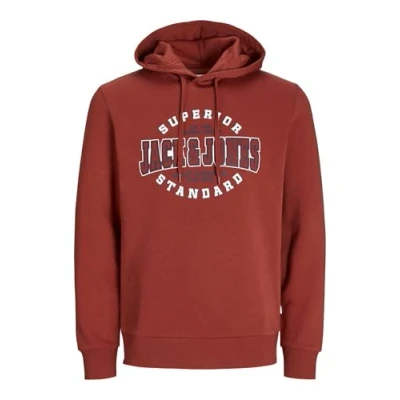 Image of JACK &amp; JONES Men&#039;s Jjelogo Sweat Hood 2 Col 24/25 Noos Sweatshirt, Red Ochre, S