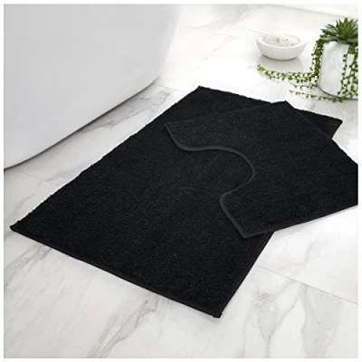 Image of GAVENO CAVAILIA Super Soft 2 Piece Shiny Sparkling Bath Mat Anti Slip Pedestal Set, Extra Comfort Water Absorbent Bathroom Toilet Rug, Regular (50x80, 50x40 cm), Black, 456834