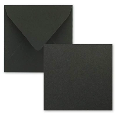 Image of Square single card set 15 x cm with envelopes Black kraft paper 25 pieces for greeting cards &amp; more
