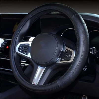 Image of Pahajim Steering Wheel Covers Microfiber Universal 15 Inch/38CM Hand Stitching Breathable Anti slip Car Cover Interior Accessories for Auto Van Truck SUV (Black)