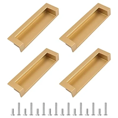 Image of MOROBOR Tatami Hidden Door Handles, 4pcs Embedded Handle, Recessed Finger Pulls with Concealed Screws for Cabinet Wardrobe Drawer (Placer gold 109mm)