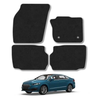 Image of Car Mats Compatible with Ford Mondeo (2014 ) Tailored Fit Grey Carpet Floor Set Accessory Custom 4 Pieces Anti Slip Backing &amp; Binding Trim Edge