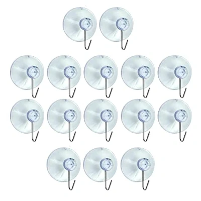 Image of AKH® Clear Suction Hooks Pack of 15 2.2cm Rubber Sucker Pads with Metal Hook Strong Hanging for Christmas Decorations Signs Mirror Glass Kitchen Bathroom Wall Festivals