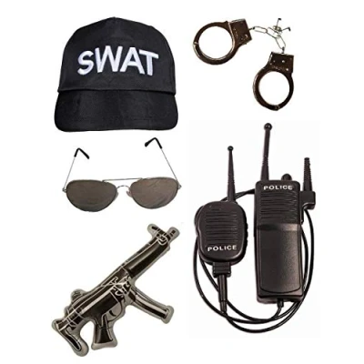 Image of Mega_Jumble® SWAT Team Fancy Dress Instant 5 PC SET FOR Adults S.W.A.T ADULT Police FORCE MENS OR WOMENS GREAT COPS AND ROBBERS FBI Tactical Military Cop Uniform