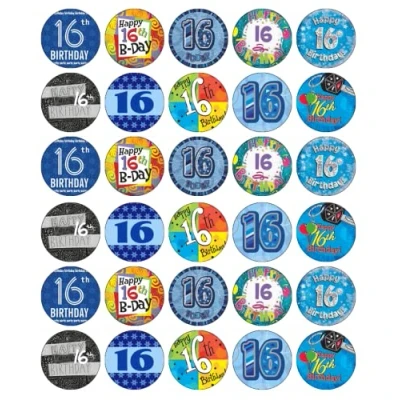Image of Ronnies Bakery Company 30 16th Birthday Boy Blue Cupcake Toppers Edible Wafer Paper Fairy Cake Cakes
