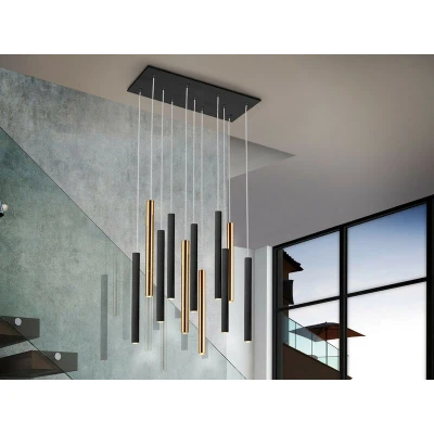 Image of Varas Pendant Light Cluster Drop, Glossy Gold, Matt Black