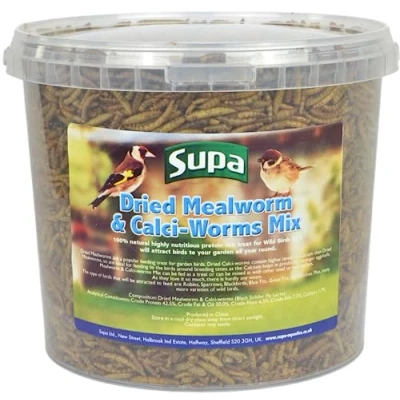 Image of Supa Dried Mealworm &amp; Calci worm Mix 3 Litre Bucket, High Energy Protein Rich Treat For Garden Birds, Attract More Birds To Your Garden, Quality Wild Bird Food.