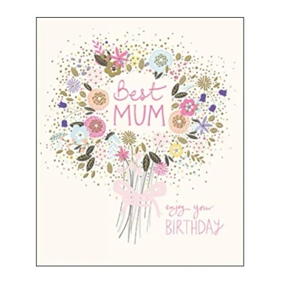 Image of Woodmansterne Mum Birthday Card (WDM 424083) Artistic Bunch of Flowers from The Peach &amp; Prosecco Range Foiled Embossed Finish