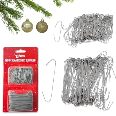 Image of 200Pcs Silver Hanging Hooks for Christmas Decorations, Tree Baubles Metal Home Kitchen Party Assorted Sizes