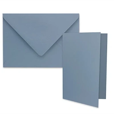 Image of 25x folding card set DIN A7 10.5 x 7.4 cm with envelopes C7 in grey blue (blue) small blank double cards for self design and printing