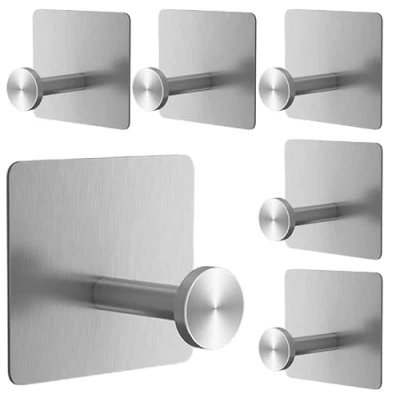 Image of CYILIUEN 6 Pack of 1407B7 Adhesive Wall Hooks Self for Bathrooms, Kitchens, Towels, Key, Silver