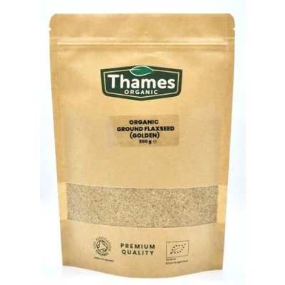 Image of Organic Ground Linseed Flaxseed Golden 500g Certified Organic, Non GMO, Vegan, No Additives, Preservatives, Resealable Bag by Thames