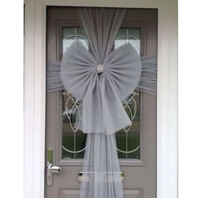 Image of ReTaaj Extra Large Deluxe Fabric Christmas Bow &amp; Ribbon Kit Front Door Window Wedding Traditional Xmas Party Gifts Outdoor Decoration (Silver)