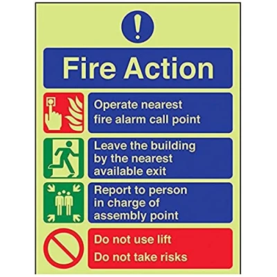 Image of V Safety Glow In The Dark General Fire Action Prohibition/Do Not Use Lift Notice Sign 150mm x 200mm Rigid Plastic
