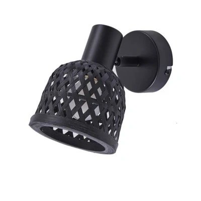 Image of Lindby wall light Eskil, Ø 10 cm, black, bamboo